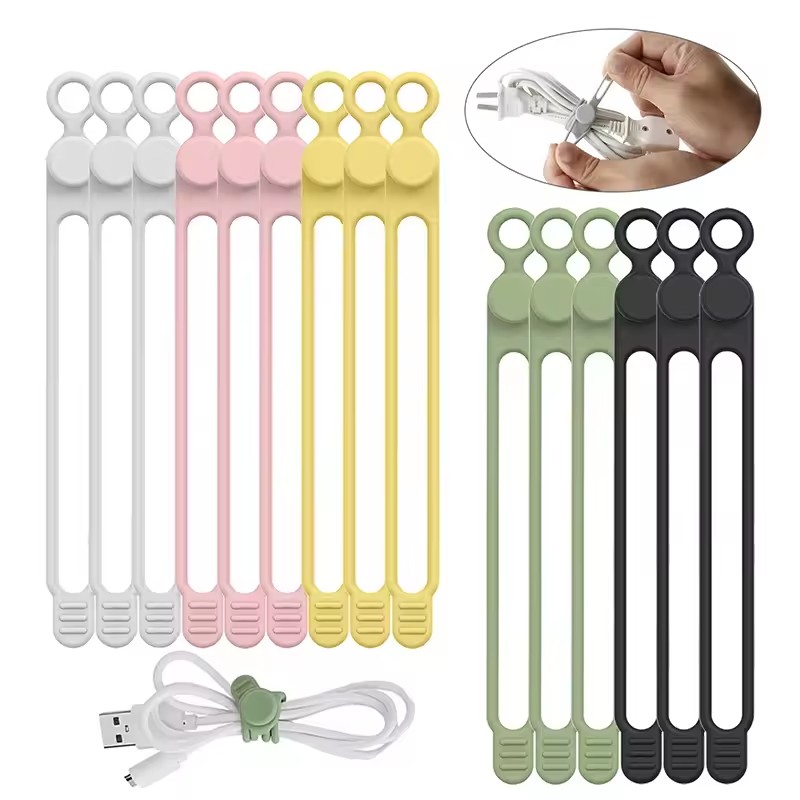 Cable Organizer - 10개 실리콘 케이블 타이, 코드 정리기,