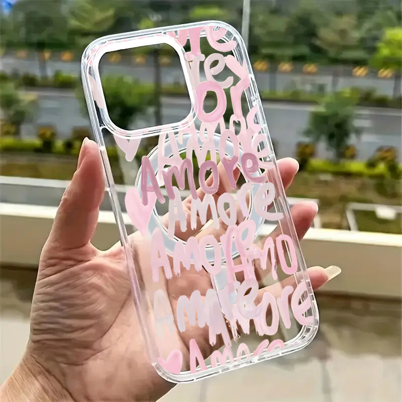 Wireless Charger - 아모레-러브 로맨틱 핑크 레터링 폰 케이스